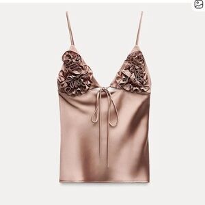 Zara Women's Ruffled Satin Camisole - Pink